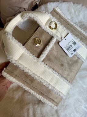 lululemon athletica Beige Suede Tote with Cream Shearling Trim